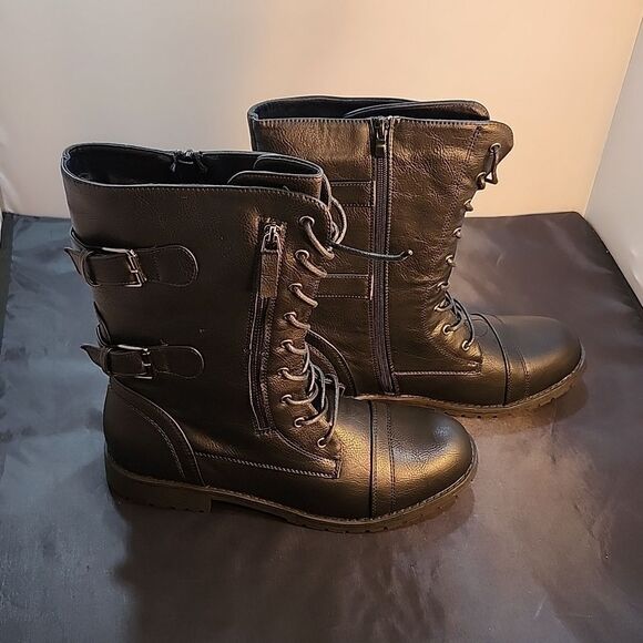 BRAND NEW SHOE LAND KASEY WOMEN'S ANKLE LACE-UP MILITARY COMBAT BOOT MID CALF - Picture 5 of 16